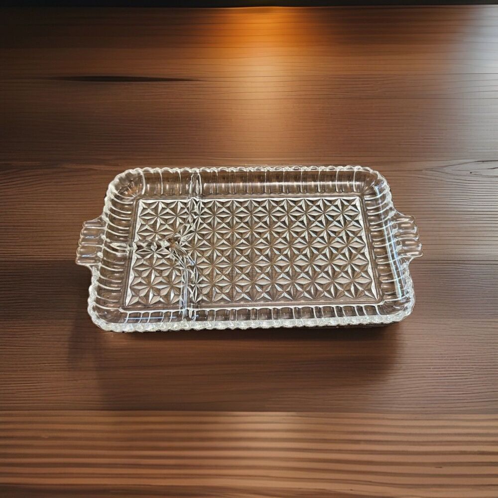 Set of 4 Vintage Pressed Glass Divided Luncheon Plates Great for Parties Sushi